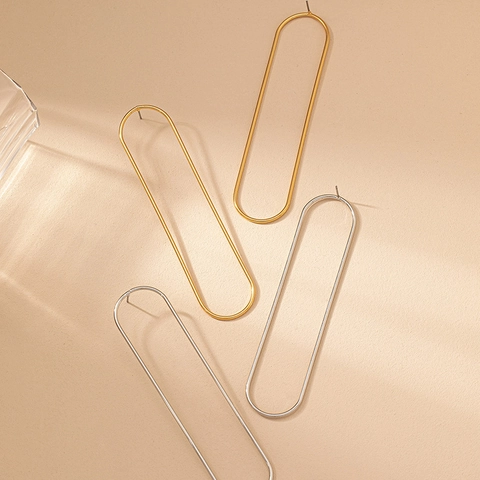 Hollow Oval Hoop Earrings Metal Geometric Minimalist Long Line Dangle For Women Fashion Accessory
