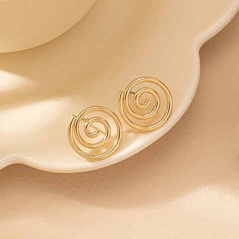 Pendientes De Botón Con Espiral Geométrica Metal Bañado En Oro Forma De Bobina Minimalista Joyería Para Mujeres