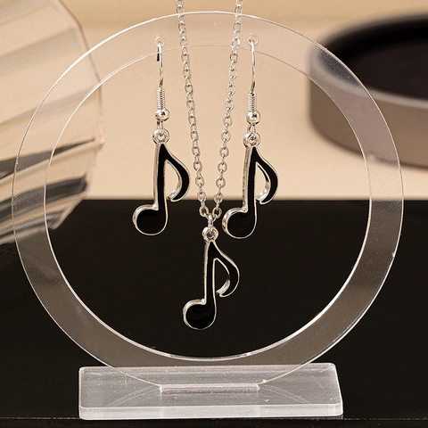 Music Note Necklace And Drop Earrings Zinc Alloy Black Enamel Drip Oil Fashion Jewelry For Women Daily Wear Trendy Style