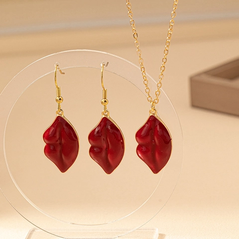 Rote Lippen Anhänger Halskette Und Ohrringe Legierung Emaille Romantischer Modeschmuck Für Damen