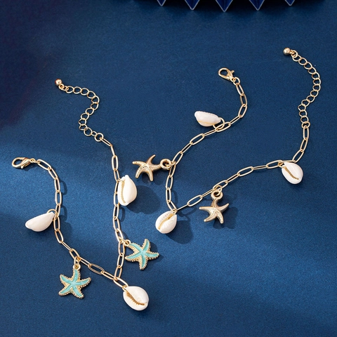 Ocean Starfish Shell Anklet Alloy Enamel Summer Beach Vacation Bohemian Ankle Bracelet For Women Adjustable