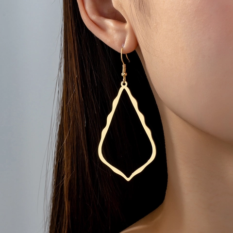 Hollow Water Drop Dangle Earrings Geometric Wavy Edge Irregular Iron Alloy Gold Plated Minimalist Jewelry For Women