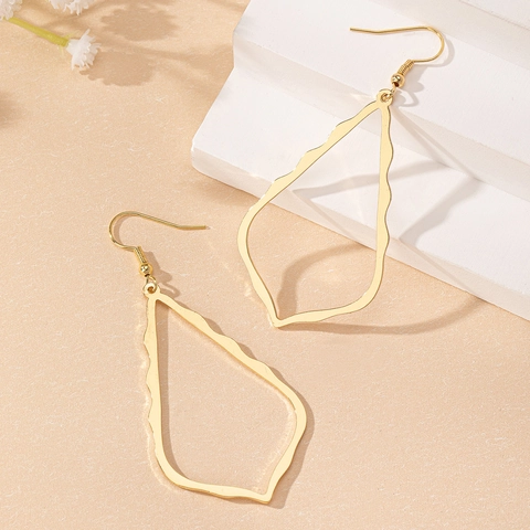 Hollow Water Drop Dangle Earrings Geometric Wavy Edge Irregular Iron Alloy Gold Plated Minimalist Jewelry For Women