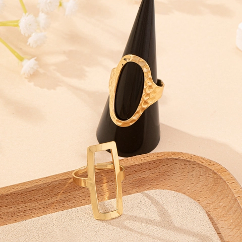 Set Di Anelli Geometrici Cavi Lega Placcata Oro Texture Martellata Anelli Aperti Regolabili Gioielli Eleganti Minimalisti Donna