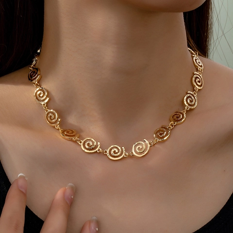 Elegante Collar De Eslabones De Espiral De Aleación Color Oro Joyería Minimalista Para Mujeres