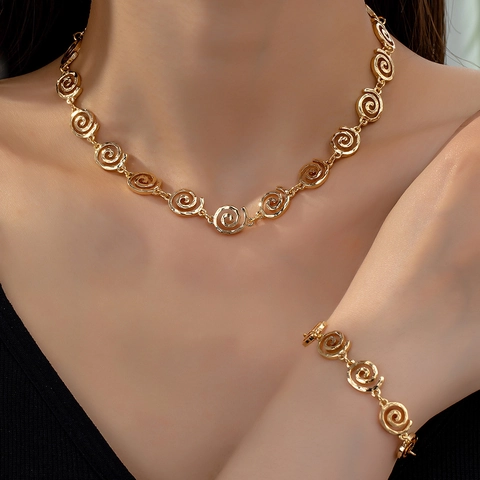 Collana E Bracciale In Lega Dorata Spirale Elegante Design A Vortice Gioielli Per Donne Stile Moda Pendolare