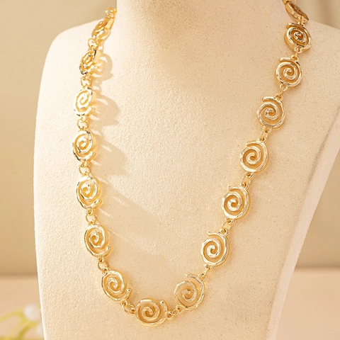 Elegante Collar De Eslabones De Espiral De Aleación Color Oro Joyería Minimalista Para Mujeres