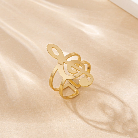 Treble Clef Ring Music Note Adjustable Open Band Alloy Jewelry Hollow Double Layer Fashion Accessory For Women