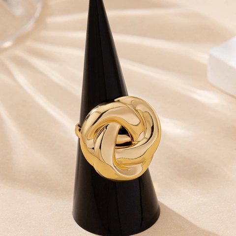 Chunky Twist Knot Δαχτυλίδι Γυαλισμένο Χρυσό Κράμα Ρυθμιζόμενη Ανοιχτή Ζώνη Κομψά Ρετρό Κοσμήματα Για Γυναίκες