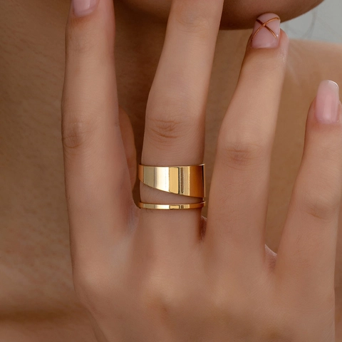 Anello In Lega A Doppio Strato Geometrico Irregolare Cavo Minimalista Moderno Regolabile Aperto Per Donne