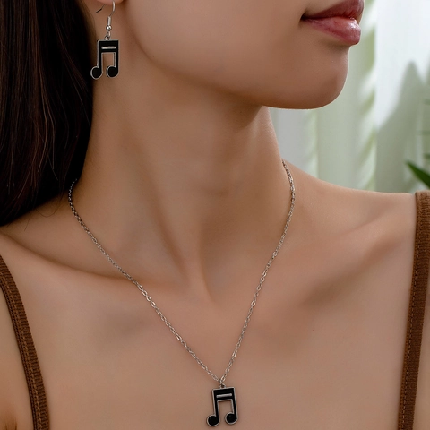Musical Note Necklace Earrings Jewelry Alloy Enamel Treble Clef Elegant Fashion Trendy Minimalist Accessory Women