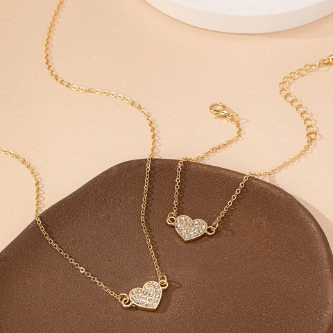 Delicata Collana E Bracciale A Cuore In Lega Con Strass Gioielli Eleganti Per Donna Accessorio Dorato Alla Moda