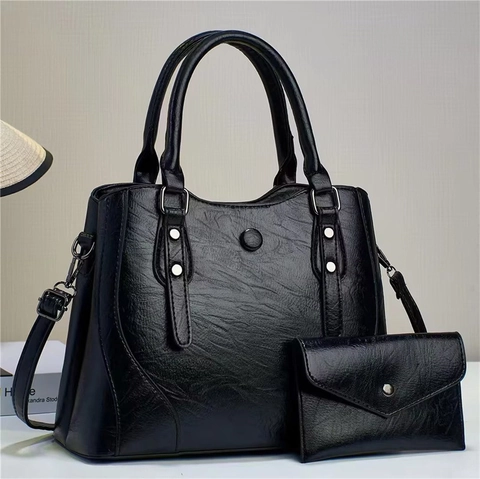 Vintage PU Leather Tote Bag And Wallet Large Capacity Rivet Shoulder Bag Top Handle Handbag For Women Daily Work Shopping