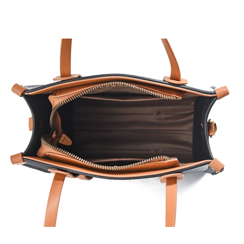 Bolso De Mano Para Mujer Cuero PU Textura Lichi Color En Contraste Gran Capacidad Bolso De Hombro Para Oficina Diaria