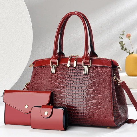Damen Tragetasche Clutch Und Kartenhalter PU Leder Krokodilmuster Lack Elegant Modisch Urban Einfach Handtasche Goldene Hardware