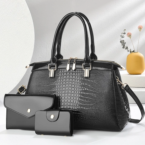 Damen Tragetasche Clutch Und Kartenhalter PU Leder Krokodilmuster Lack Elegant Modisch Urban Einfach Handtasche Goldene Hardware