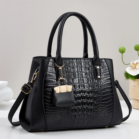 Vintage Krokodilmuster PU Leder Handtasche Für Damen Große Kapazität Tote Schultertasche Mit Abnehmbarem Gurt Elegante Satchel
