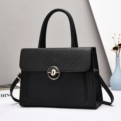 Borsa A Mano Da Donna In Pelle PU Grande Capacità Tracolla Tote Con Chiusura Girevole Dorata Stile Elegante Pendolare