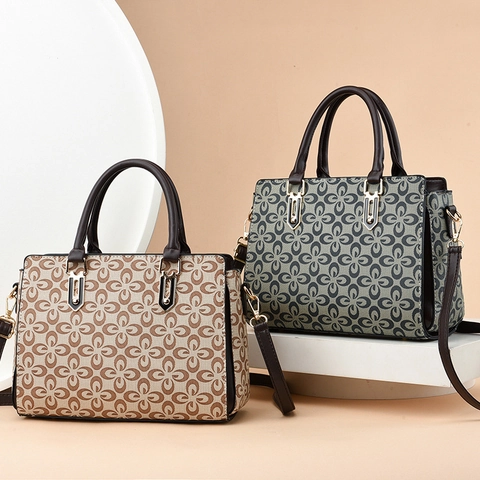 Sac À Main En Cuir PU À Motif Monogramme Vintage Grande Capacité Et Long Portefeuille Assorti Sac Bandoulière Femme