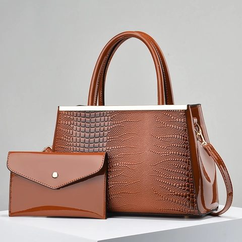Borsa A Mano E Pochette Da Donna Con Motivo Coccodrillo Pelle Verniciata PU Lucida Grande Capacità
