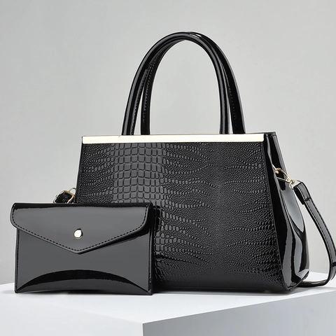 Borsa A Mano E Pochette Da Donna Con Motivo Coccodrillo Pelle Verniciata PU Lucida Grande Capacità