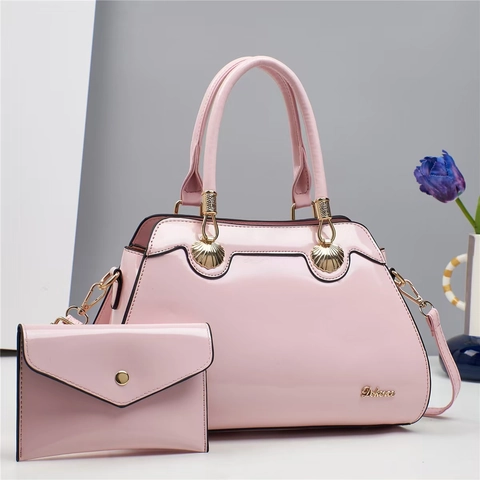 Lakleer Dames Handtas En Tasje Schelp Decor Glanzende Draagtas Crossbody Schoudertas Elegante Mode Voor Moeder