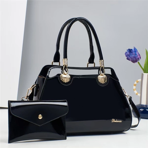 Lakleer Dames Handtas En Tasje Schelp Decor Glanzende Draagtas Crossbody Schoudertas Elegante Mode Voor Moeder