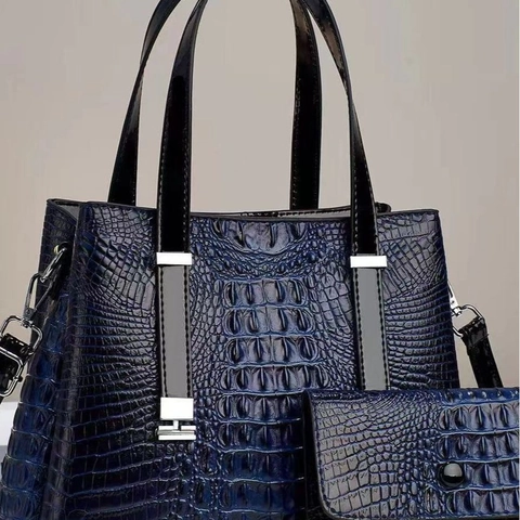 Crocodile Pattern PU Leather Handbag And Wallet Large Capacity Top Handle Crossbody Tote Fashionable Shoulder Bag