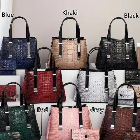 Crocodile Pattern PU Leather Handbag And Wallet Large Capacity Top Handle Crossbody Tote Fashionable Shoulder Bag