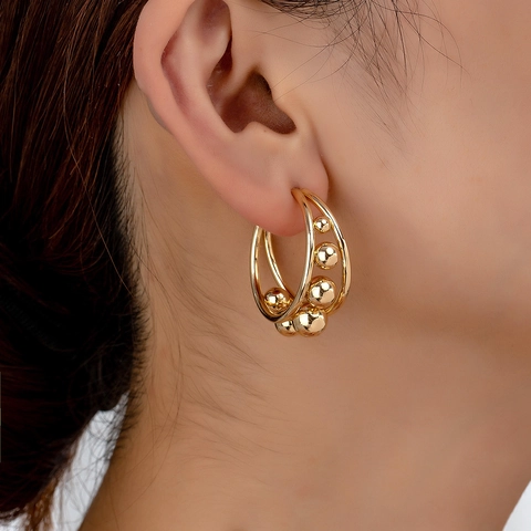 C-Form Creolen Aus Legierung Mit Metallperlen Minimalistischer Vintage-Stil Für Damen Statement-Schmuck