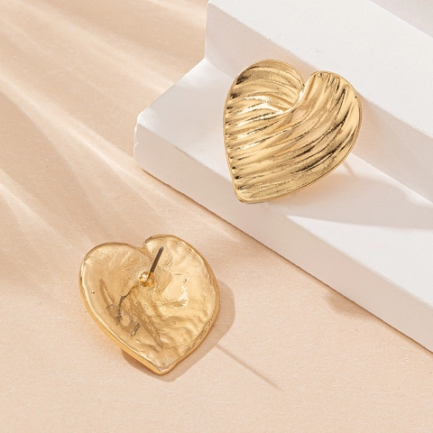 Herz Ohrstecker Zinklegierung Vergoldet Strukturierte Wellen Design Elegante Mode Statement Schmuck Für Damen