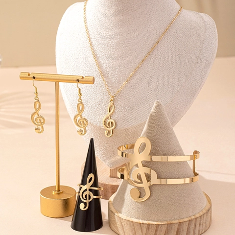 Muzieknoot Ketting Oorbellen Armband Ring Legering Verguld G-Sleutel Symbool Mode-Sieraden Voor Dames