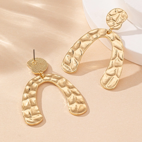 Hammered Texture Geometric Drop Earrings Zinc Alloy Irregular Arch Shape Vintage Elegant Jewelry For Women