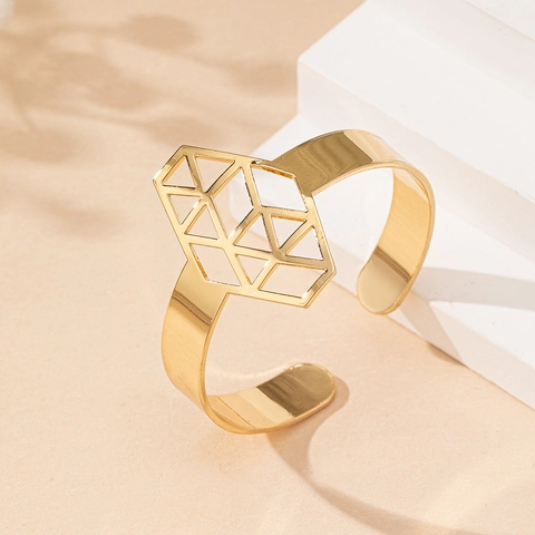 Geometric Hollow Out Cuff Bracelet Metal Triangle Mesh Minimalist Elegant Fashion Accessory For Women
