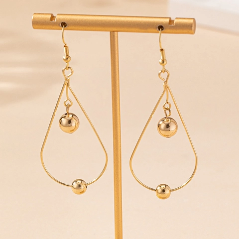 Boucles Doreilles Pendantes Goutte Deau Creuses Or Alliage Minimaliste Géométrique Perles Métal Style Crochet Pour Femmes Bijoux Élégants