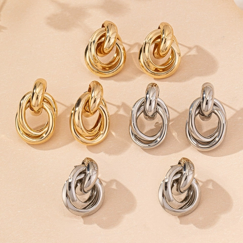Interlocking Knot Ohrstecker Hohl Rund Geometrisch Legierung Metall Vintage Elegant Mode Für Frauen