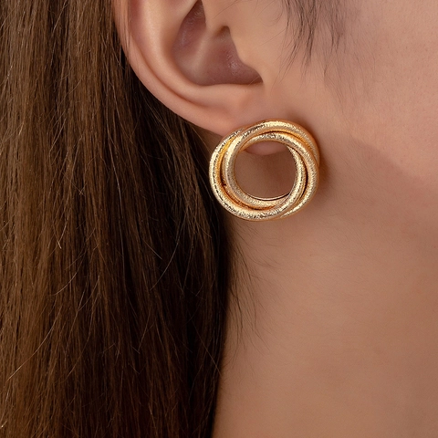 Orecchini A Lobo Con Cerchi Multipli Intrecciati Trama In Metallo Martellato Elegante Accessorio Moda Retrò Per Donna Tonalità Oro