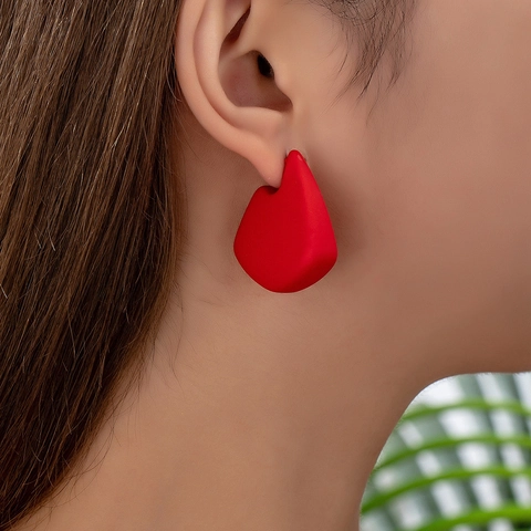 Geometric Stud Earrings Irregular Fan Shaped Matte Red Artistic Minimalist Jewelry With Silver Earring Post For Women