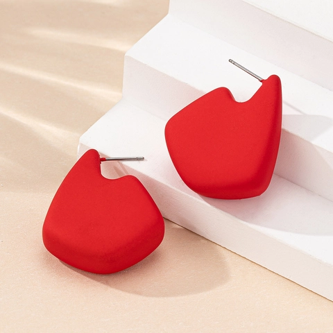 Geometric Stud Earrings Irregular Fan Shaped Matte Red Artistic Minimalist Jewelry With Silver Earring Post For Women