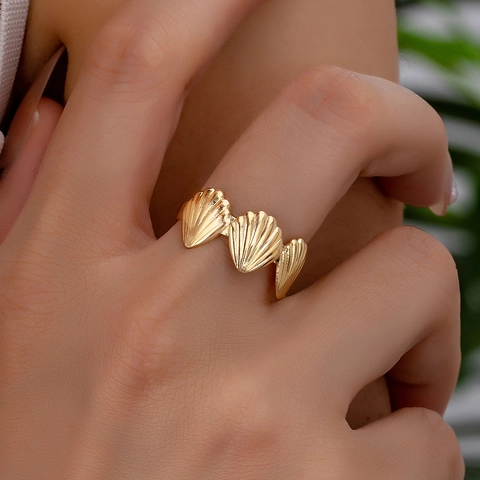 Anello Regolabile Con Conchiglia Metallo Placcato Oro Design Aperto Tema Oceano Vacanze Al Mare Gioielli Eleganti Stile Costiero Da Donna