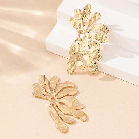 Boucles D'Oreilles Puces Fleur Or Martelées Grandes Irrégulières Surdimensionnées Bijoux De Mode Uniques Pour Femmes