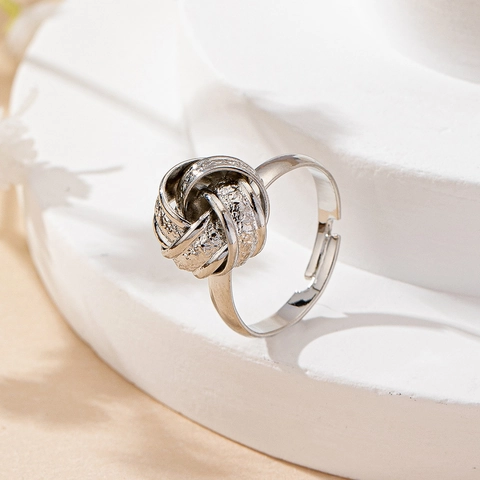 Twisted Knot Ring Adjustable Open Metal Band Textured Minimalist Elegant Fashion Jewelry Gift For Women