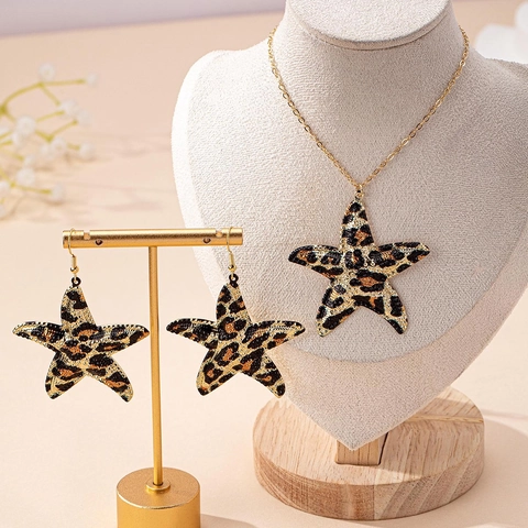 Collana E Orecchini Stella Marina Fantasia Leopardata Lega Placcata Oro Boho Spiaggia Vacanze Gioielli