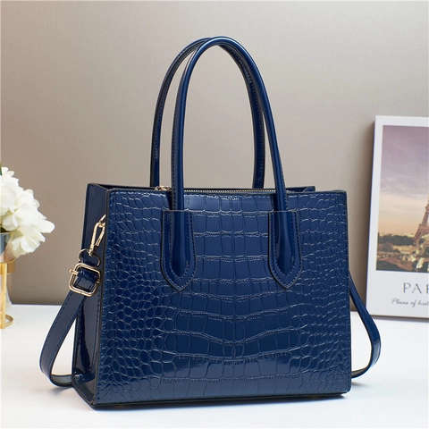 Sac Fourre-tout en Cuir PU Verni Motif Lézard Rétro pour Femmes Sac à Bandoulière de Luxe Vintage avec Doubles Poignées Cadeau