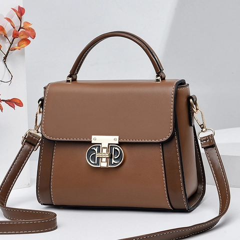 Borsa A Tracolla Da Donna In Colore A Contrasto Pelle PU Con Cuciture Chiusura In Metallo Motivo A Quadri Manico Superiore