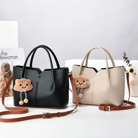 Borsa A Mano Da Donna In Pelle PU Motivo Litchi Taglio A V Borsa A Tracolla Con Ciondolo A Nuvola