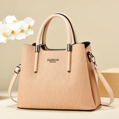 Große Kapazität Damen Handtasche PU Leder Vertikale Plissierte Textur Fashion Queen Schulter Umhängetasche Tote