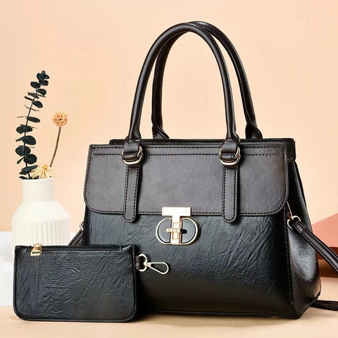 Bolso De Mano Y Estuche Para Mujer Cuero PU Gran Capacidad Color Contraste Vintage Bolso De Asa Superior Hombro Oro
