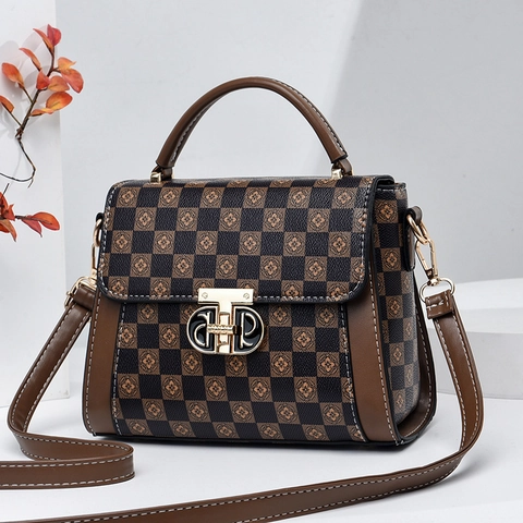 Borsa Quadrata Piccola in Pelle PU da Donna alla Moda Borsa a Tracolla Vintage a Quadri Color Block Elegante con Chiusura in Metallo