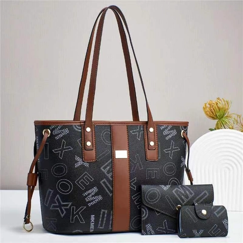 Dames Grote Capaciteit Tote Tas PU Leer Monogram Schoudertas Vintage Handtas Set